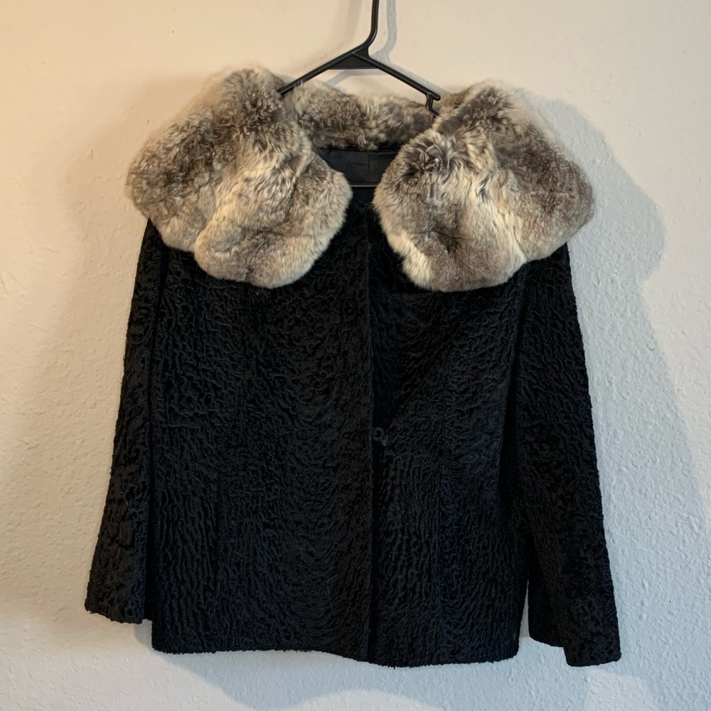 Vintage Lamb Coat with Rabbit Collar